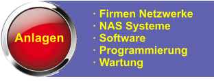 Anlagen · Firmen Netzwerke · NAS Systeme · Software · Programmierung · Wartung